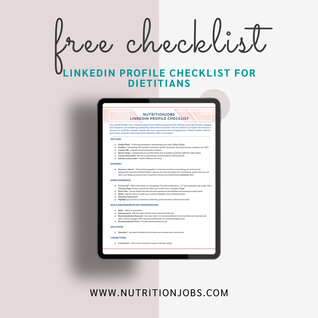 free checklist for linkedin profile - image of the checklist on an ipad with a pink and while background